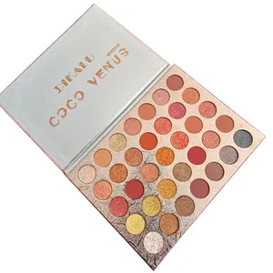 Macro view of 35-color DIKALU eyeshadow palette with various matte and shimmer shades