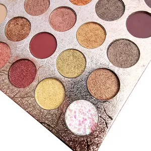 Close-up of 35-color eyeshadow palette with matte, shimmer, and glitter textures