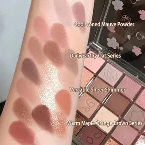 20-Farben Lidschattenpalette mit Erd- und Rosatönen, auf dem Arm für Make-up gezeigt