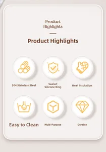 Professional infographic highlighting 304 stainless steel coffee mug key features and benefits