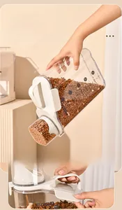 Detail view of airtight pet food container with measuring scale and secure lid