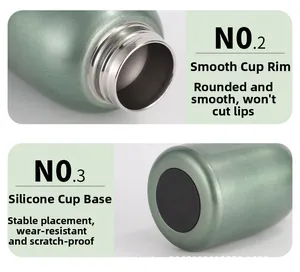 Detail view of mini insulated thermos showing smooth rim and non-slip silicone base