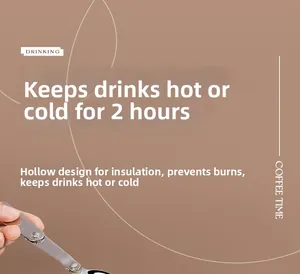 Detailed close-up view of SUS 304 stainless steel spoon with insulated coffee cup info