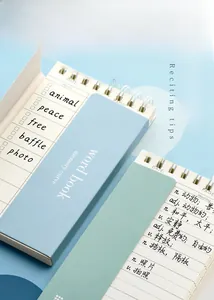 Detail view of the portable vocabulary notebook featuring double flaps for word memorization