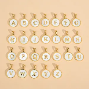Minimalist Stainless Steel Alphabet Pendant Round White Shell Inlay Initial Charm Necklace For Women Fashion Jewelry Accessory