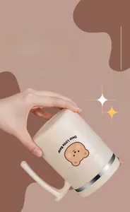 Detailed view of the leak-proof 304 stainless steel coffee mug with a cute bear print.