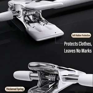 Stainless steel pants hanger clips with non-slip rubber coating for traceless storage.