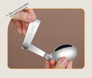 Detailed view showing the folding mechanism of the durable 304 stainless steel spoon.