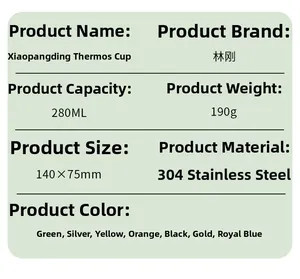 Detailed specifications for 280ml stainless steel chubby vacuum flask with dimensions