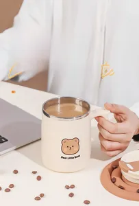 Insulated stainless steel coffee mug with cute bear design for office or home use