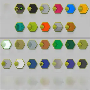Hexagonal morale patch color selection guide with reflective and matte finishes
