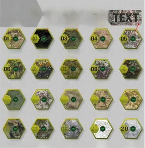 Tableau détaillé montrant 20 motifs de camouflage pour écussons tactiques et noms
