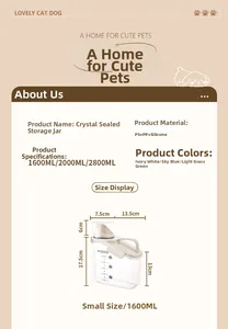 Detail view of 1600ml airtight pet food storage container with specific dimensions