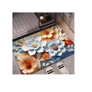3D floral diatom mud bath mat with non-slip absorbent surface for bathroom floor decor
