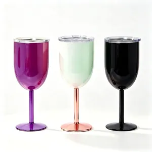 Insulated 304 stainless steel wine goblets set in purple, mint green, and black colors