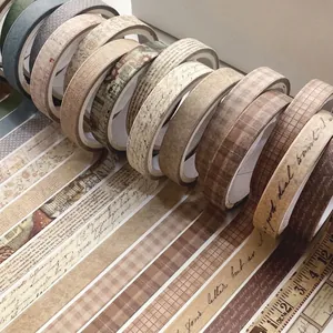 Vintage washi tape set featuring diverse antique paper designs and script patterns