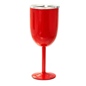 Red 304 stainless steel insulated wine goblet with vacuum insulation and lid