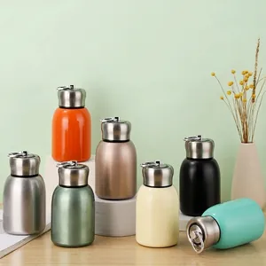 Mini 304 Stainless Steel Vacuum Insulated Cup Portable Fatty Water Bottle With Hanging Loop Leakproof Thermal Flask
