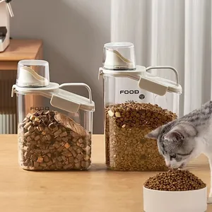 Airtight Pet Food Storage Container Moisture-Proof Plastic Bin With Measuring Cup And Handle For Cat Dog Food Snack Storage
