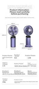 Uitgebreide technische specificaties voor de draagbare oplaadbare USB-handventilator N15