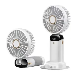 Draagbare stille USB-handventilator met digitaal display en opvouwbaar wit ontwerp