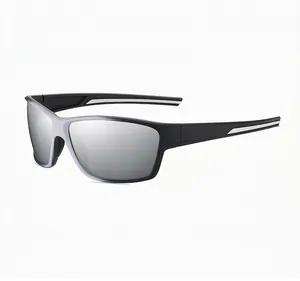 Macro view of sports sunglasses with silver reflective lenses and black-grey frame