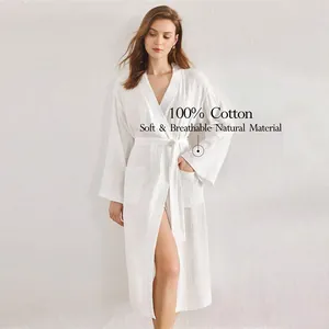 Elegante witte badjas van 100% katoen, dubbele gaasstof, zacht en ademend materiaal