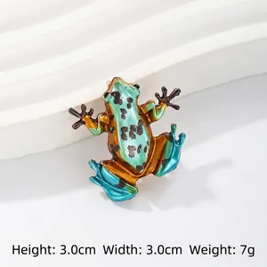 Vintage frog brooch pin with teal enamel and brown spots including size and weight data