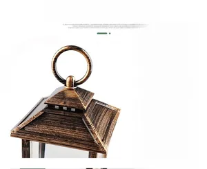 Macro detail of a vintage bronze decorative lantern top featuring a sturdy ring handle