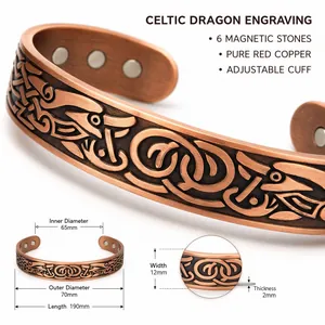 Dettaglio dell'incisione del drago celtico e delle pietre magnetiche in rame.