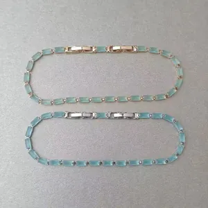 Bracelets élégants en cristal rectangulaire bleu clair, finitions or rose et argent
