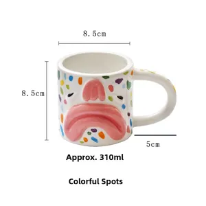 Detail of a creative ceramic mug with 310ml capacity and specific dimensions shown.
