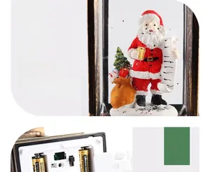 Detailed view of festive Christmas Santa lantern and battery compartment for power supply