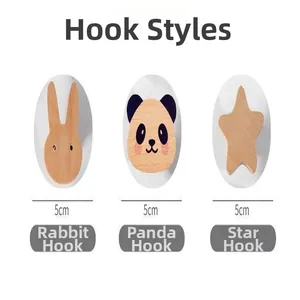 Dekorative Wandhaken aus Holz mit Hasen-, Panda- und Sternmotiven, 5 cm groß