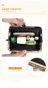 Detail view showing large capacity and high-grade metal hardware buckle of vintage clutch bag