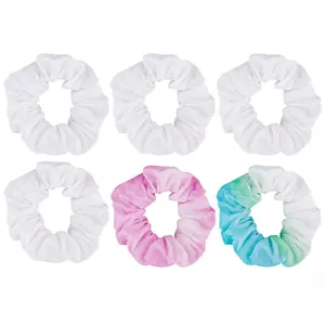 Set aus sechs weichen Stoff-Haargummis in Weiß, Rosa und leuchtenden Verlaufsfarben