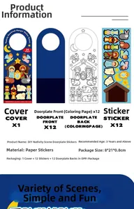Detail view of DIY Nativity scene door hanger stickers and coloring pages set for kids.