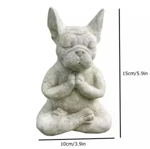 Meditation French Bulldog resin garden statue dimensions showing 15cm height 10cm width