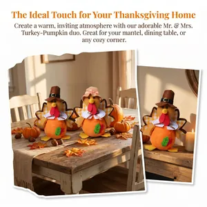 Adorable Mr. & Mrs. Turkey Pumpkin Plush Dolls for Thanksgiving Home Table Decor