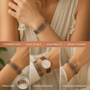 Bracciale rigido celtico con motivo a drago in rame antico e magneti curativi