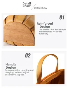 Detailansicht des verstärkten Rands und des praktischen Griffs an diesem Weidenkorb aus Holz