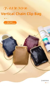 Vintage oil wax leather kiss-lock crossbody phone bags in various colors with chains