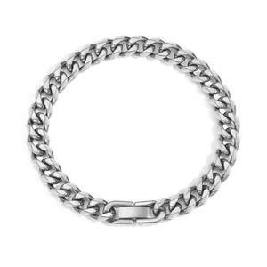 Heavy stainless steel Cuban link bracelet with a secure jewelry clasp in silver tone