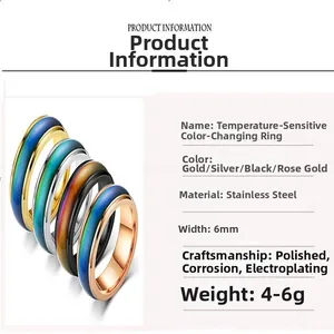Macro view showing 6mm width and surface finish details of thermochromic stainless steel rings