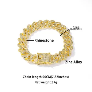 Detailansicht der 14mm Zinklegierung Kubanische Kette mit vollem Strassbesatz und Daten.