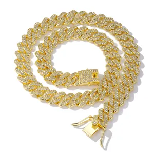 Hip Hop Rhombus Panzerkette Halskette Zinklegierung Voll Strass Iced Out Schmuck Für Herren Damen Trendige Accessoires