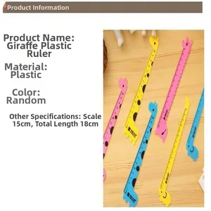 Detail view of colorful giraffe-shaped plastic rulers showing 15cm scale