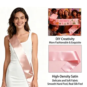 Detail view of high-density pink satin sash with soft silk-like texture for party DIY