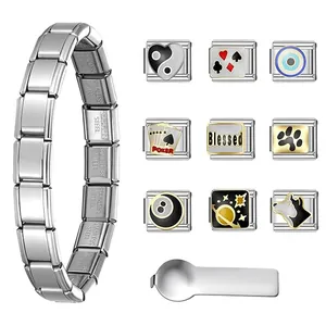 Stainless steel Italian modular charm bracelet set with various DIY link patterns