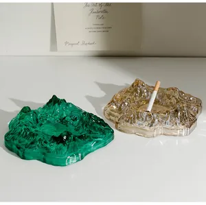 Detailed view of luxury crystal glass ashtrays with unique snow mountain peak design